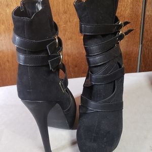 JustFab black faux lace up heel boot